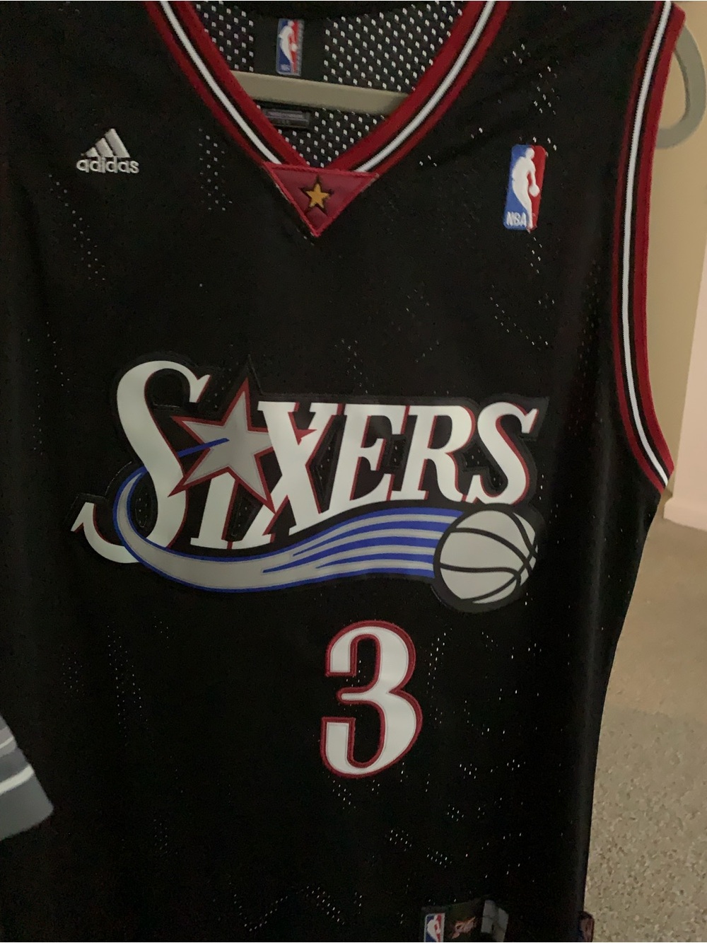 Adidas Philadelphia 76ers Black Allen Iverson Vintage #3 NBA Jersey Oakwood